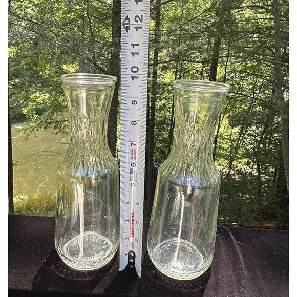 Anchor Hocking Milk Bottles Or Juice Carafe Clear Glass Containers Set of 2 -S32 - Picture 4 of 8